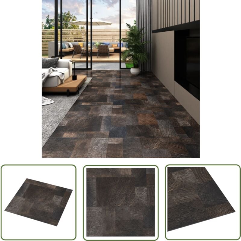 The Living Store - Dalle de plancher autoadhésif pvc 5,11 m² marron structure bois - Carrelage Pvc - Dallette De Sol - Carreau Pvc - Planchers