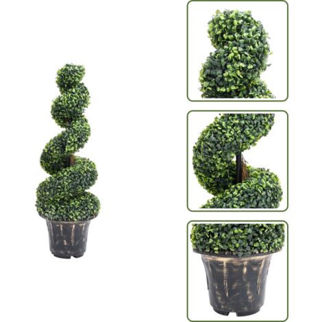 The Living Store Planta espiral de Boj artificial con macetero verde 100 cm - Boj artificial