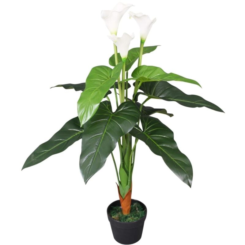 The Living Store - Plante artificielle avec pot Lis Calla 85 cm Blanc Blanc