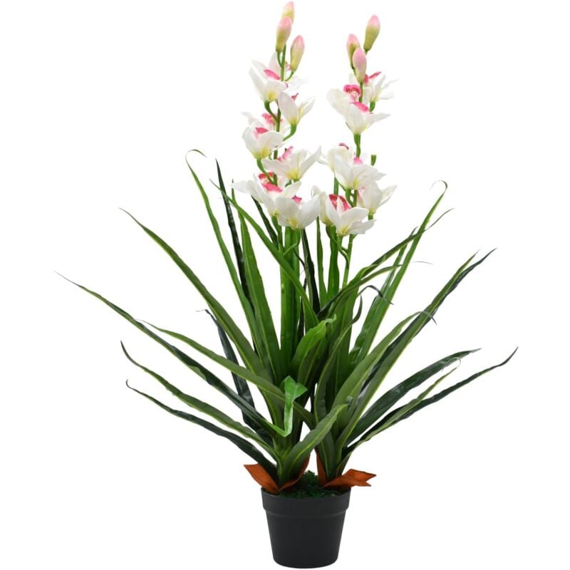 The Living Store - Plante artificielle Orchidée Cymbidium avec pot 100 cm Vert - Vert