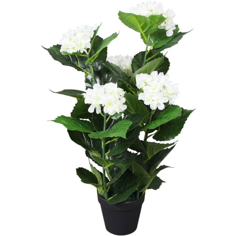 The Living Store - Plante hortensia artificielle avec pot 60 cm Blanc Blanc