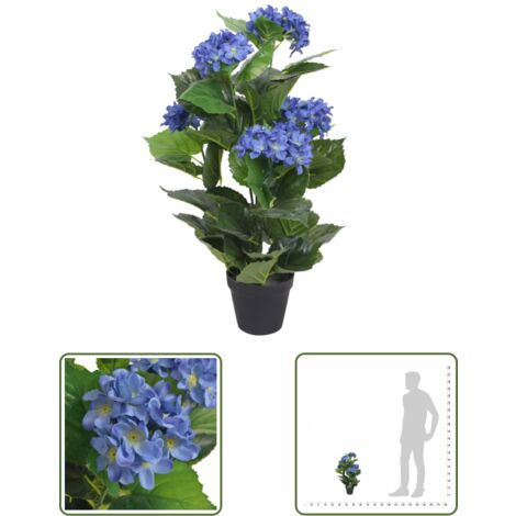 The Living Store Plante hortensia artificielle avec pot 60 cm Bleu - Plante Artificielle - Hortensia - Fleur Artificielle - Décoration Intérieure - Plante Bleue