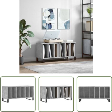 The Living Store Plattenschrank Betongrau 100x38x48 cm Holzwerkstoff - Plattenspeicher - Schallplattenregal - Vinyl Regal - Wohnzimmer Deko - Industrielles Design