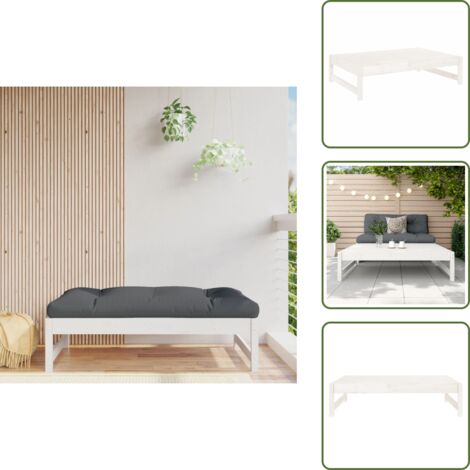 The Living Store Poggiapiedi da Giardino 120x80 cm Legno Massello di Pino Bianco - Soggiorno da giardino