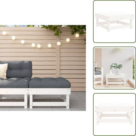 The Living Store Poggiapiedi da Giardino Bianco in Legno Massello di Pino - Sedia da esterno