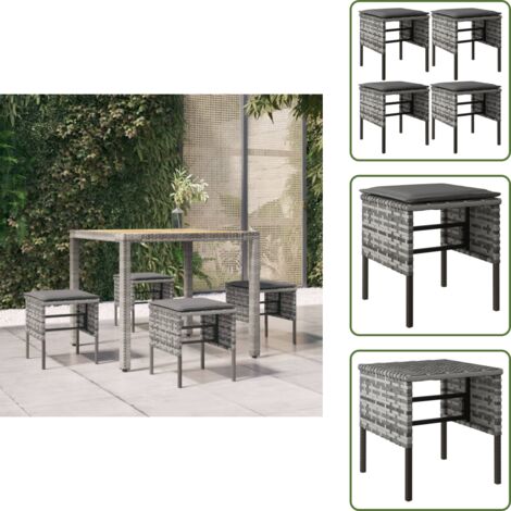The Living Store Poggiapiedi da Giardino con Cuscini 4pz Grigio in Polyrattan - Cuscini per seduta