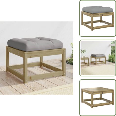The Living Store Poggiapiedi da Giardino con Cuscino in Legno Impregnato di Pino - Cuscino in legno