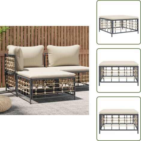 The Living Store Poggiapiedi da Giardino con Cuscino in Polyrattan Beige - Cuscino da giardino