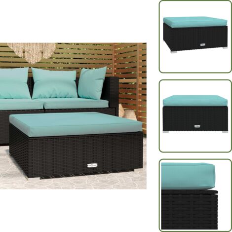 The Living Store Poggiapiedi da Giardino con Cuscino Nero 70x70x30 cm Polyrattan - Poggiapiedi da patio