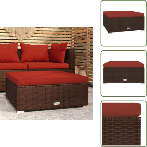 The Living Store Poggiapiedi Giardino con Cuscino Marrone 70x70x30 cm Polyrattan - Poggiapiedi esterni