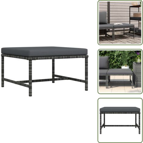 The Living Store Poggiapiedi Modulare con Cuscino in Polyrattan Grigio - Poggiapiedi modulare