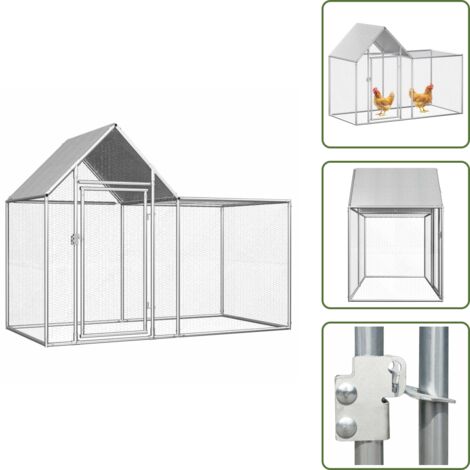 The Living Store Pollaio 2x1x1,5 m in Acciaio Zincato - Pollaio con tetto impermeabile