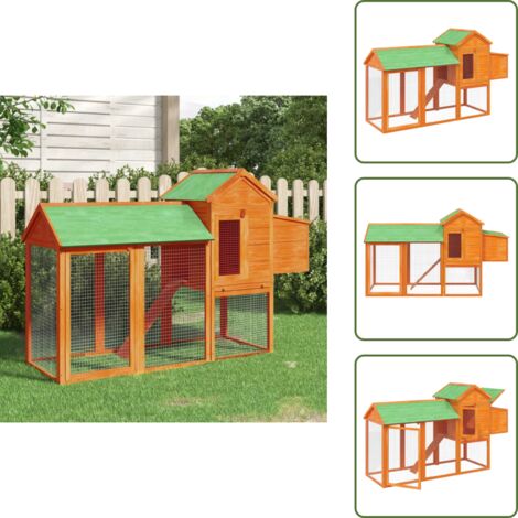 The Living Store Pollaio Marrone 193x65x117 cm in Legno Massello di Pino - Pollaio in legno