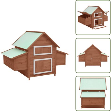 The Living Store Pollaio Moka e Bianco 150x96x110 cm Legno Massello di Abete - Galline