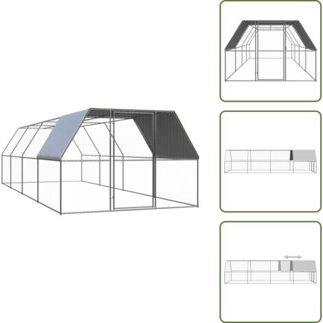 The Living Store Pollaio per Esterni 3x8x2 m in Acciaio Zincato - Recinto esterno