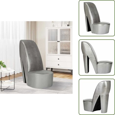 The Living Store Poltrona a Forma di Scarpa con Tacco in Similpelle Argento - Poltrona a forma di scarpa