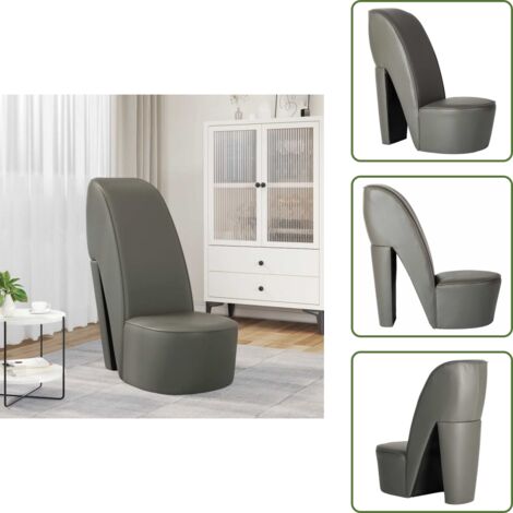 The Living Store Poltrona a Forma di Scarpa con Tacco in Similpelle Grigia - Poltrona a tacco