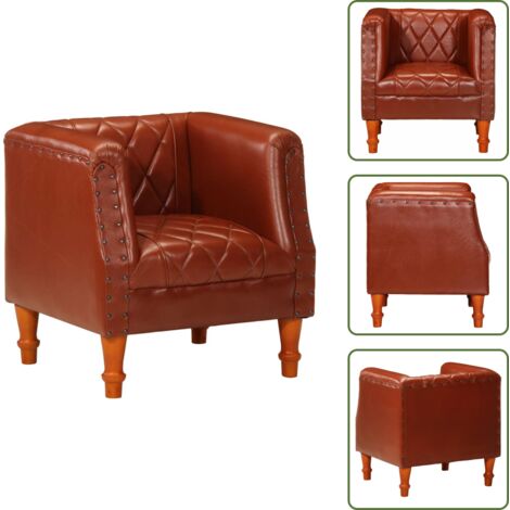 The Living Store Poltrona a Pozzetto Marrone in Vera Pelle di Capra - Vera pelle di capra