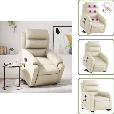 The Living Store Poltrona Alzapersona Elettrica Reclinabile Crema in Similpelle - Poltrona reclinabile