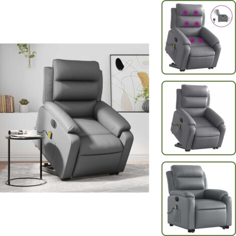 The Living Store Poltrona Alzapersona Elettrica Reclinabile Grigio in Similpelle - Massaggio
