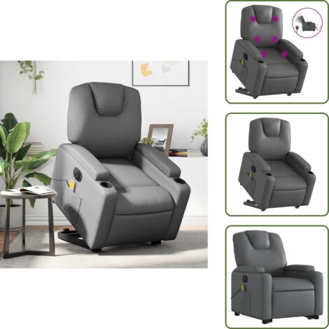The Living Store Poltrona Alzapersona Elettrica Reclinabile Grigio in Similpelle - Poltrona reclinabile