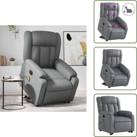The Living Store Poltrona Alzapersona Elettrica Reclinabile Grigio in Similpelle - Poltrona reclinabile
