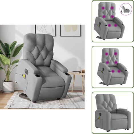 The Living Store Poltrona Alzapersona Massaggi Elettrica Grigio Chiaro Tessuto - Massaggio