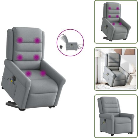 The Living Store Poltrona Alzapersona Massaggi Elettrica Grigio Chiaro Tessuto - Massaggio senza riscaldamento