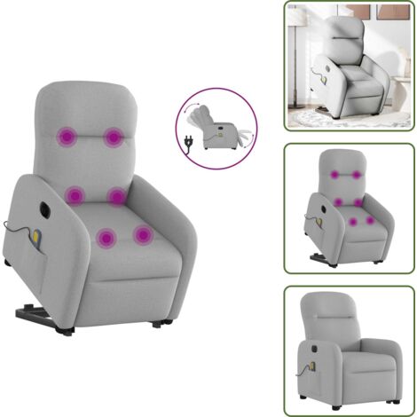 The Living Store Poltrona Alzapersona Massaggi Elettrica Grigio Nuvola Tessuto - Massaggio alzapersona