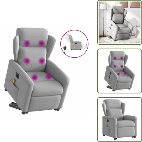 The Living Store Poltrona Alzapersona Massaggi Elettrica Grigio Nuvola Tessuto - Massaggio alzapersona