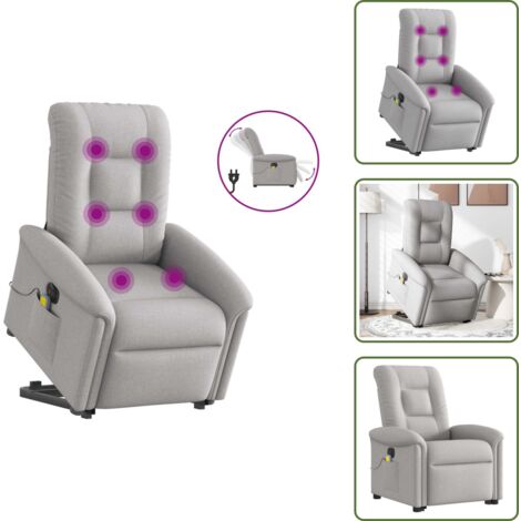 The Living Store Poltrona Alzapersona Massaggi Elettrica Grigio Nuvola Tessuto - Massaggio alzapersona