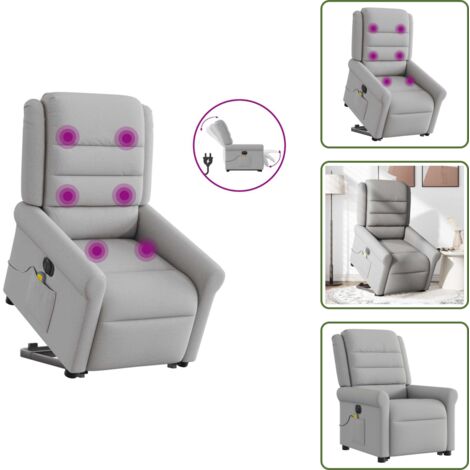 The Living Store Poltrona Alzapersona Massaggi Elettrica Grigio Nuvola Tessuto - Massaggio senza riscaldamento