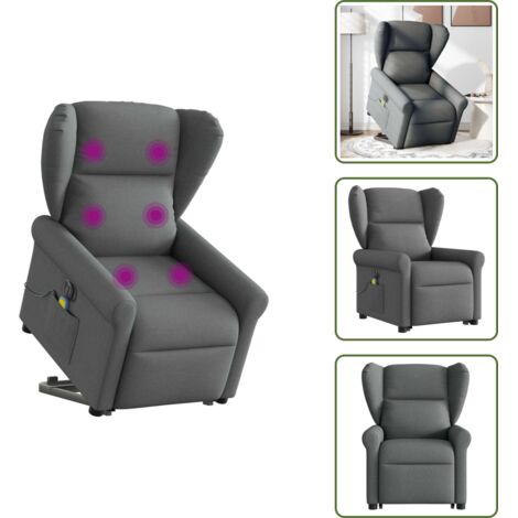 The Living Store Poltrona Alzapersona Massaggi Elettrica Grigio Scuro Tessuto - Massaggio elettrico