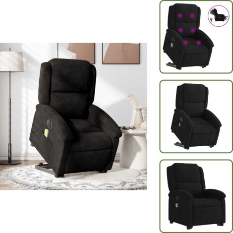 The Living Store Poltrona Alzapersona Massaggi Elettrica Reclinante Nera Velluto - Massaggio elettrico
