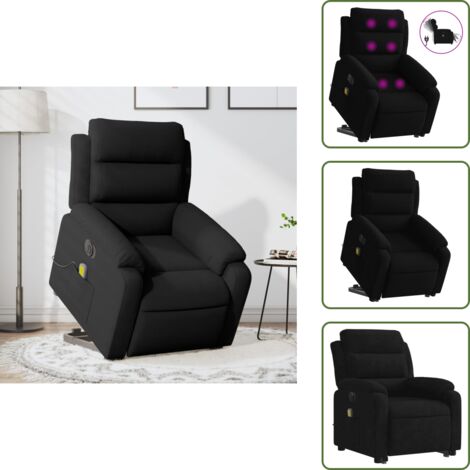 The Living Store Poltrona Alzapersona Massaggi Elettrica Reclinante Nera Velluto - Massaggio elettrico