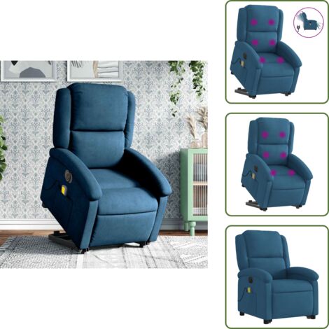 The Living Store Poltrona Alzapersona Massaggi Reclinabile Elettrica Blu Velluto - Massaggio reclinabile