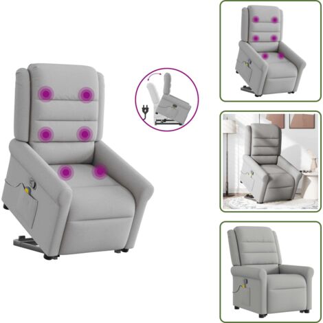 The Living Store Poltrona Alzapersona Massaggi Reclinabile Grigio Nuvola Tessuto - Massaggio