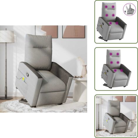 The Living Store Poltrona Alzapersona Massaggi Reclinabile Grigio Nuvola Tessuto - Massaggio