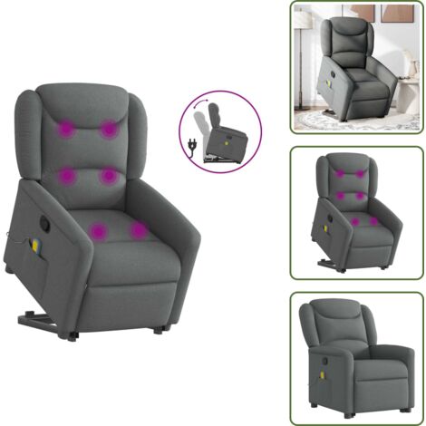 The Living Store Poltrona Alzapersona Massaggi Reclinabile Grigio Scuro Tessuto - Massaggio