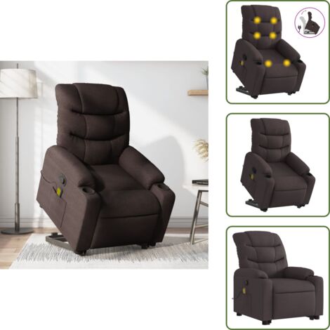 The Living Store Poltrona Alzapersona Massaggi Reclinabile Marrone Scuro Tessuto - Massaggio