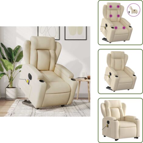The Living Store Poltrona Alzapersona Massaggiante Elettrica Crema in Tessuto - Massaggio