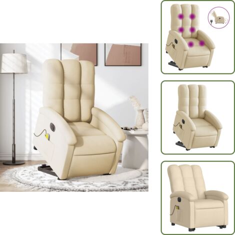 The Living Store Poltrona Alzapersona Massaggiante Elettrica Crema in Tessuto - Massaggio