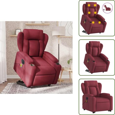 The Living Store Poltrona Alzapersona Massaggiante Elettrica Rosso Vino Tessuto - Massaggio