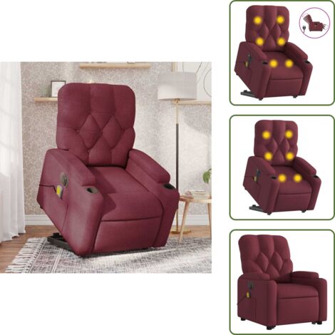 The Living Store Poltrona Alzapersona Massaggiante Elettrica Rosso Vino Tessuto - Massaggio alzapersona