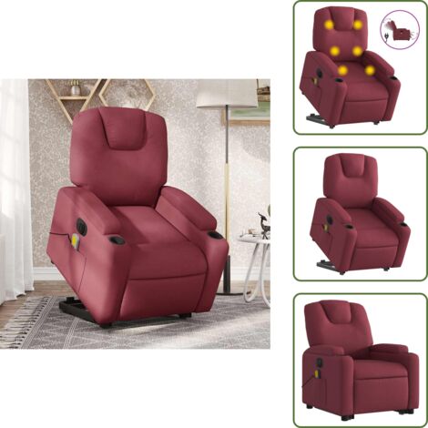 The Living Store Poltrona Alzapersona Massaggiante Elettrica Rosso Vino Tessuto - Massaggio alzapersona