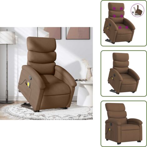 The Living Store Poltrona Alzapersona Massaggiante Reclinabile Marrone Tessuto - Massaggio