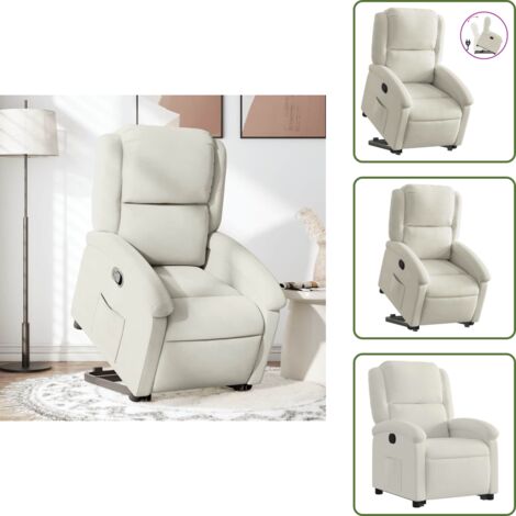 The Living Store Poltrona Alzapersona Reclinabile Crema in Velluto - Poltrona reclinabile