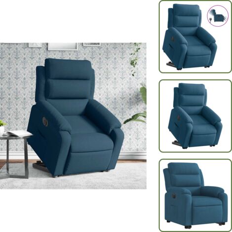 The Living Store Poltrona Alzapersona Reclinabile Elettrica Blu in Velluto - Poltrona reclinabile