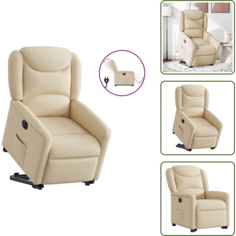 The Living Store Poltrona Alzapersona Reclinabile Elettrica Crema in Tessuto - Poltrona reclinabile