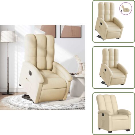 The Living Store Poltrona Alzapersona Reclinabile Elettrica Crema in Tessuto - Poltrona reclinabile